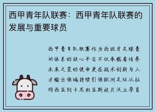西甲青年队联赛：西甲青年队联赛的发展与重要球员